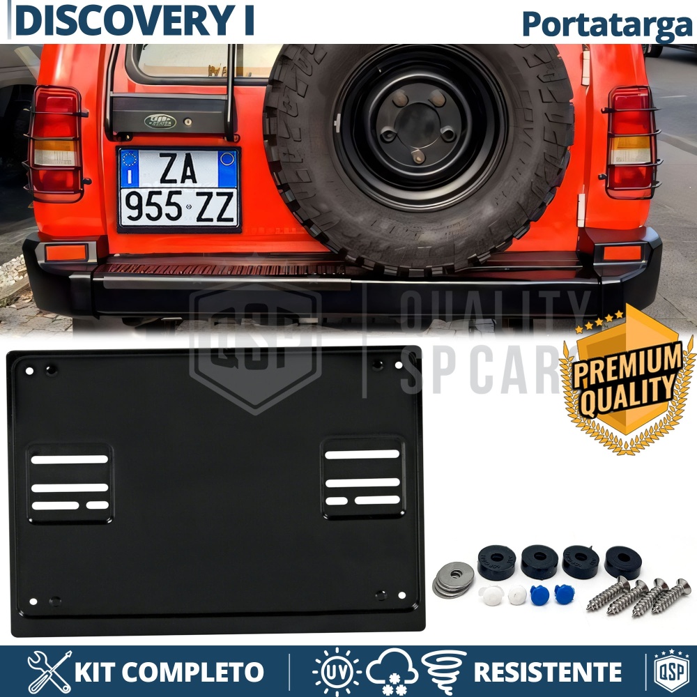 Portamatrícula TRASERO para Land Rover Discovery 1 Cuadrado | Kit COMPLETO en ACERO INOXIDABLE Negro