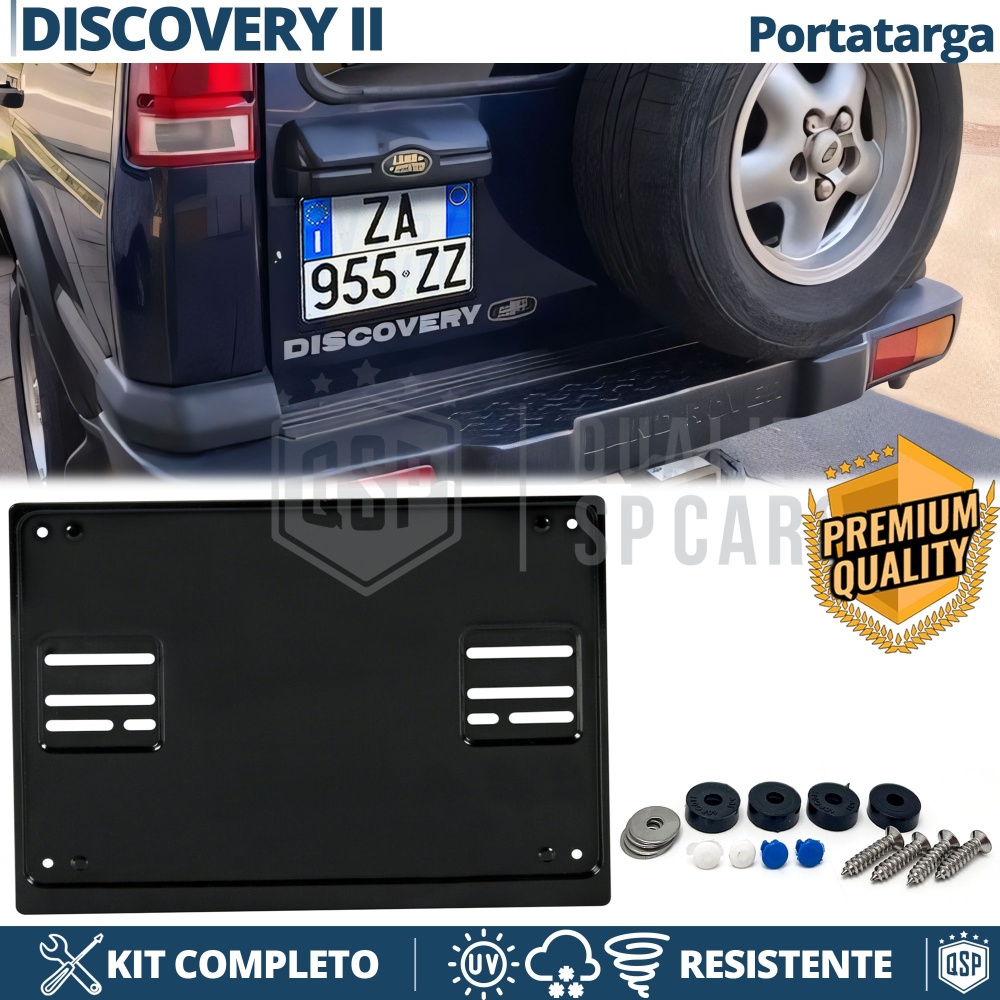 Portamatrícula TRASERO para Land Rover Discovery 2 Cuadrado | Kit COMPLETO en ACERO INOXIDABLE Negro