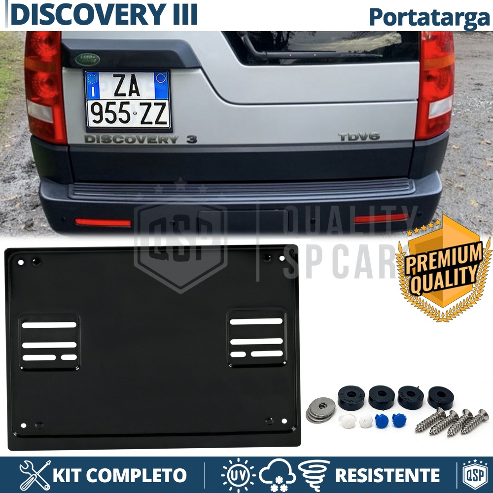Portatarga POSTERIORE per Land Rover Discovery 3 Quadrato | Kit COMPLETO in ACCIAIO INOX Nero