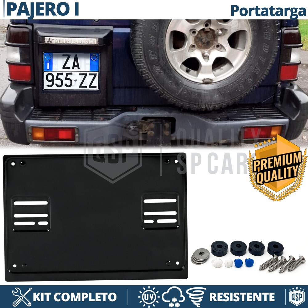 REAR Square License Plate Holder for Mitsubishi Pajero Mk1 | FULL Kit in Black STAINLESS STEEL