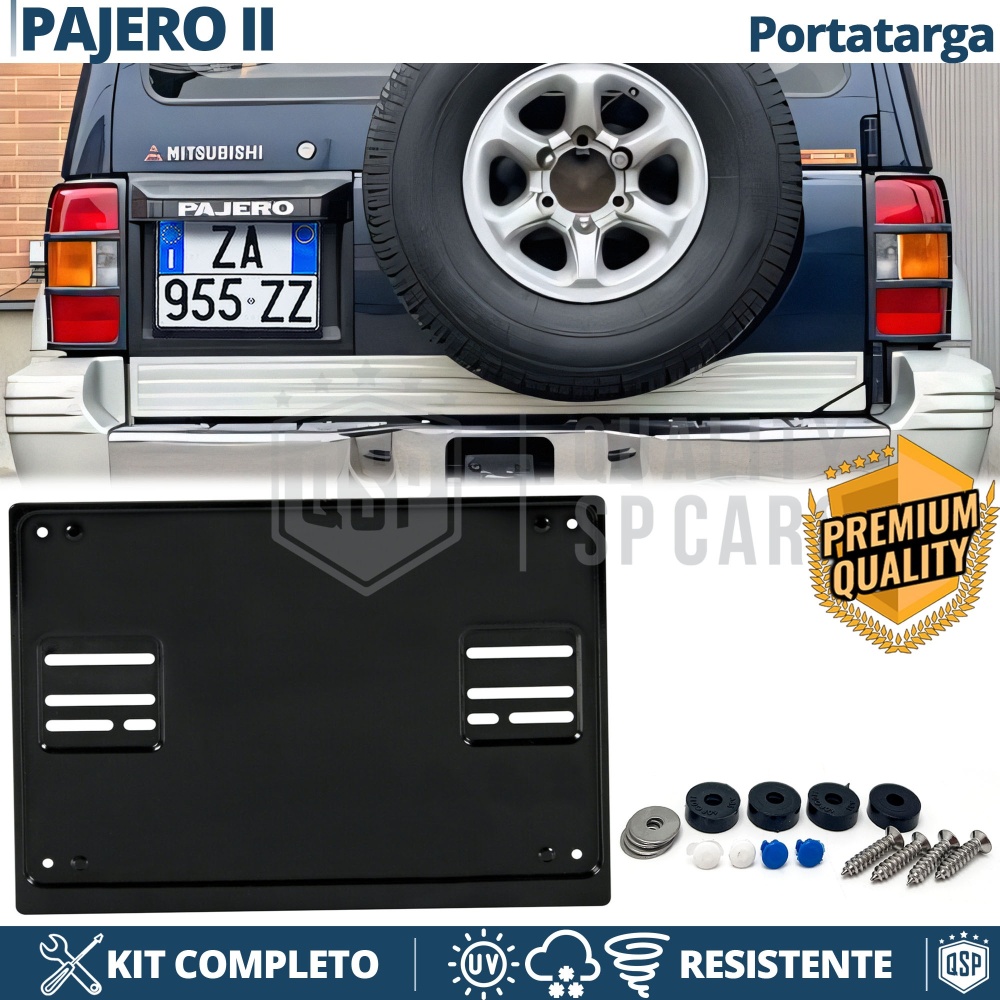Portamatrícula TRASERO para Mitsubishi Pajero Mk2 Cuadrado | Kit COMPLETO en ACERO INOXIDABLE Negro