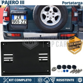 Portamatrícula TRASERO para Mitsubishi Pajero Mk3 Cuadrado | Kit COMPLETO en ACERO INOXIDABLE Negro
