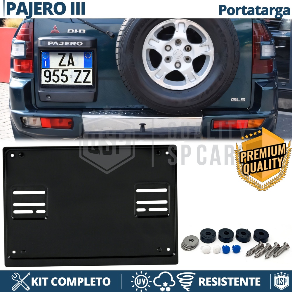 Portamatrícula TRASERO para Mitsubishi Pajero Mk3 Cuadrado | Kit COMPLETO en ACERO INOXIDABLE Negro