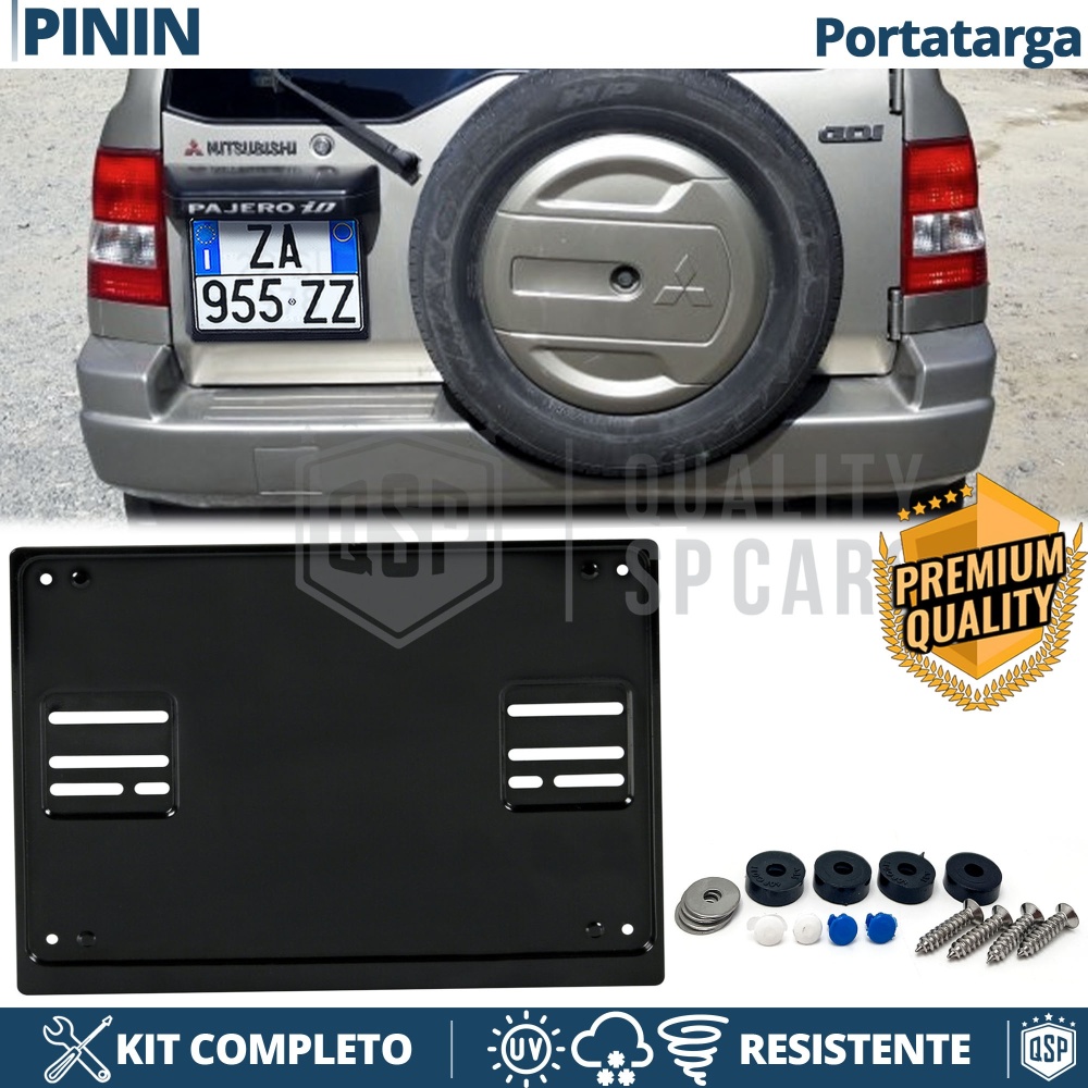 Portamatrícula TRASERO para Mitsubishi Pajero Pinin Cuadrado | Kit COMPLETO en ACERO INOXIDABLE Negro