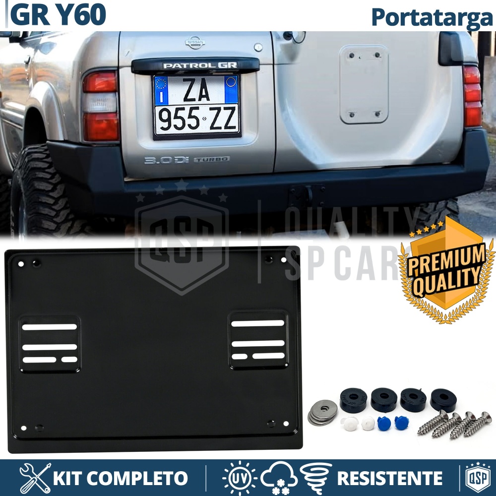 REAR Square License Plate Holder for Nissan Patrol GR Y60 | FULL Kit in Black STAINLESS STEEL