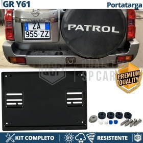 HINTEN Quadratischer Nummernschildhalter für Nissan Patrol GR Y61 | KOMPLETTSET Schwarz EDELSTAHL
