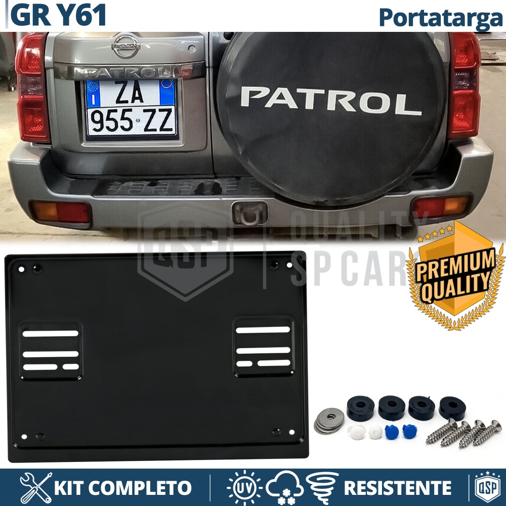 HINTEN Quadratischer Nummernschildhalter für Nissan Patrol GR Y61 | KOMPLETTSET Schwarz EDELSTAHL