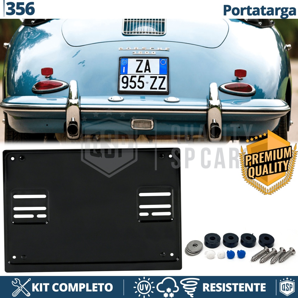 Portamatrícula TRASERO para Porsche 356 Cuadrado | Kit COMPLETO en ACERO INOXIDABLE Negro