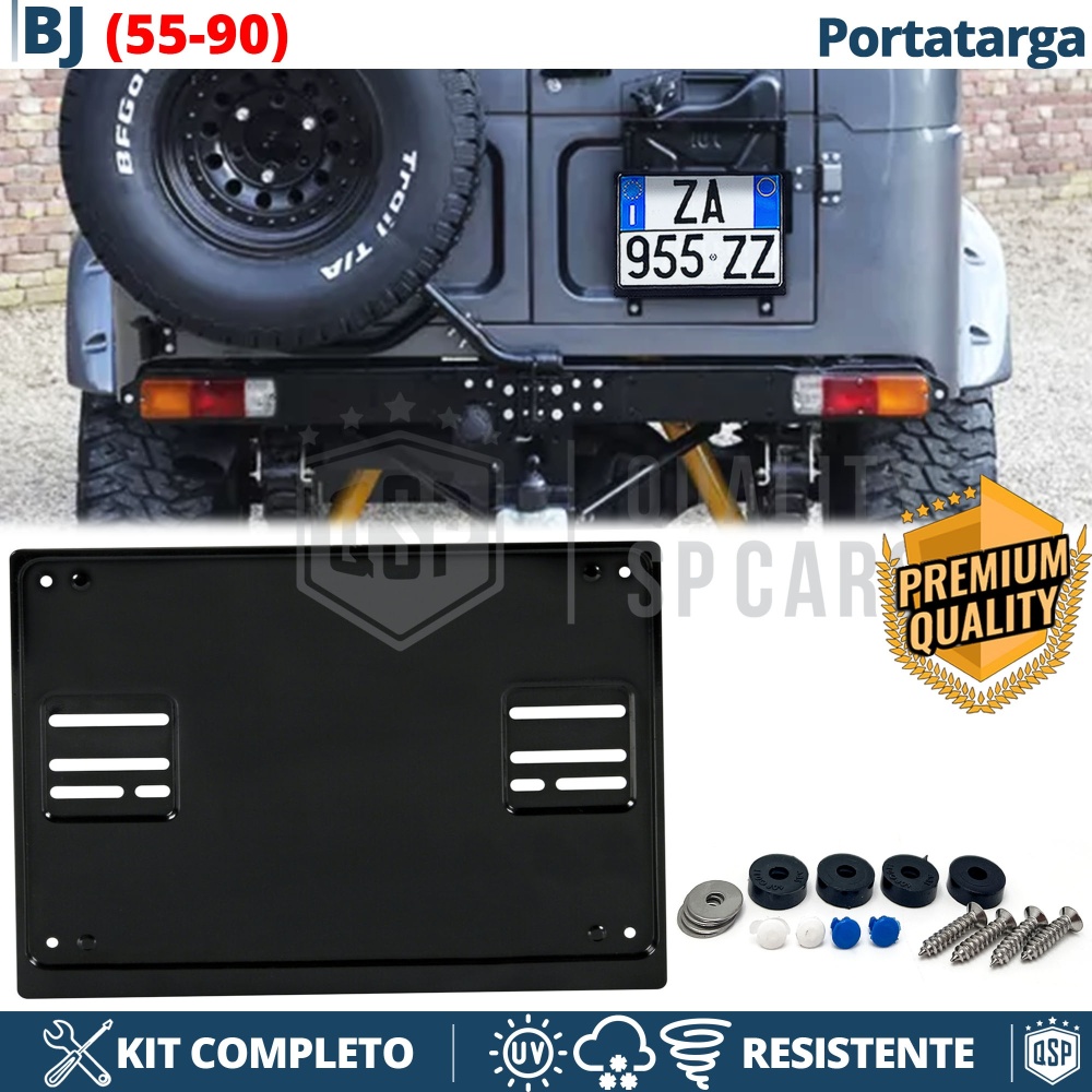 REAR Square License Plate Holder for Toyota Land Cruiser BJ | FULL Kit in Black STAINLESS STEEL