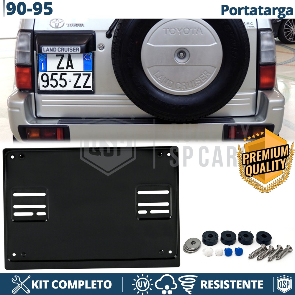 Portamatrícula TRASERO para Toyota Land Cruiser 90-95 Cuadrado | Kit COMPLETO en ACERO INOXIDABLE Negro