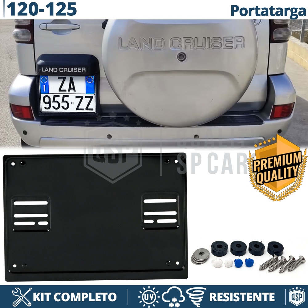 REAR Square License Plate Holder for Toyota Land Cruiser 120-125 | FULL Kit in Black STAINLESS STEEL