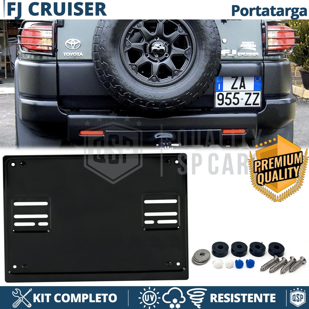 Portatarga POSTERIORE per Toyota FJ Cruiser Quadrato | Kit COMPLETO in ACCIAIO INOX Nero
