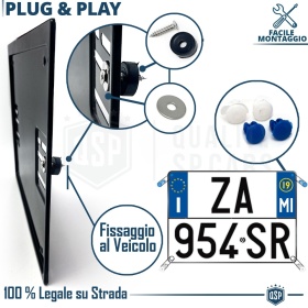 REAR Square License Plate Holder for Volkswagen Pescaccia | FULL Kit in Black STAINLESS STEEL