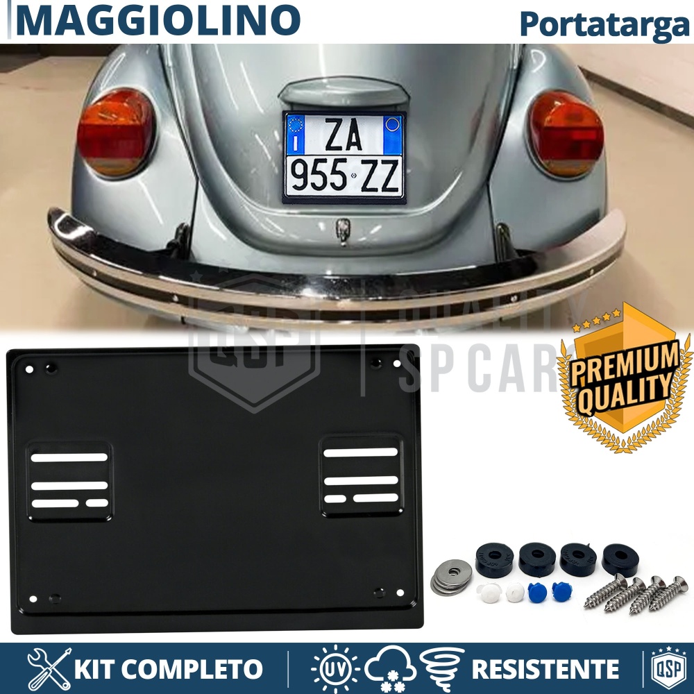 Support Plaque Immatriculation ARRIÈRE pour Volkswagen Maggiolino Ancienne Carré | Kit COMPLET en ACIER INOXYDABLE Noir