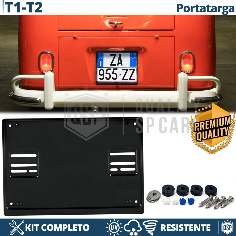 Portatarga POSTERIORE per Volkswagen T1, T2 Quadrato | Kit COMPLETO in ACCIAIO INOX Nero