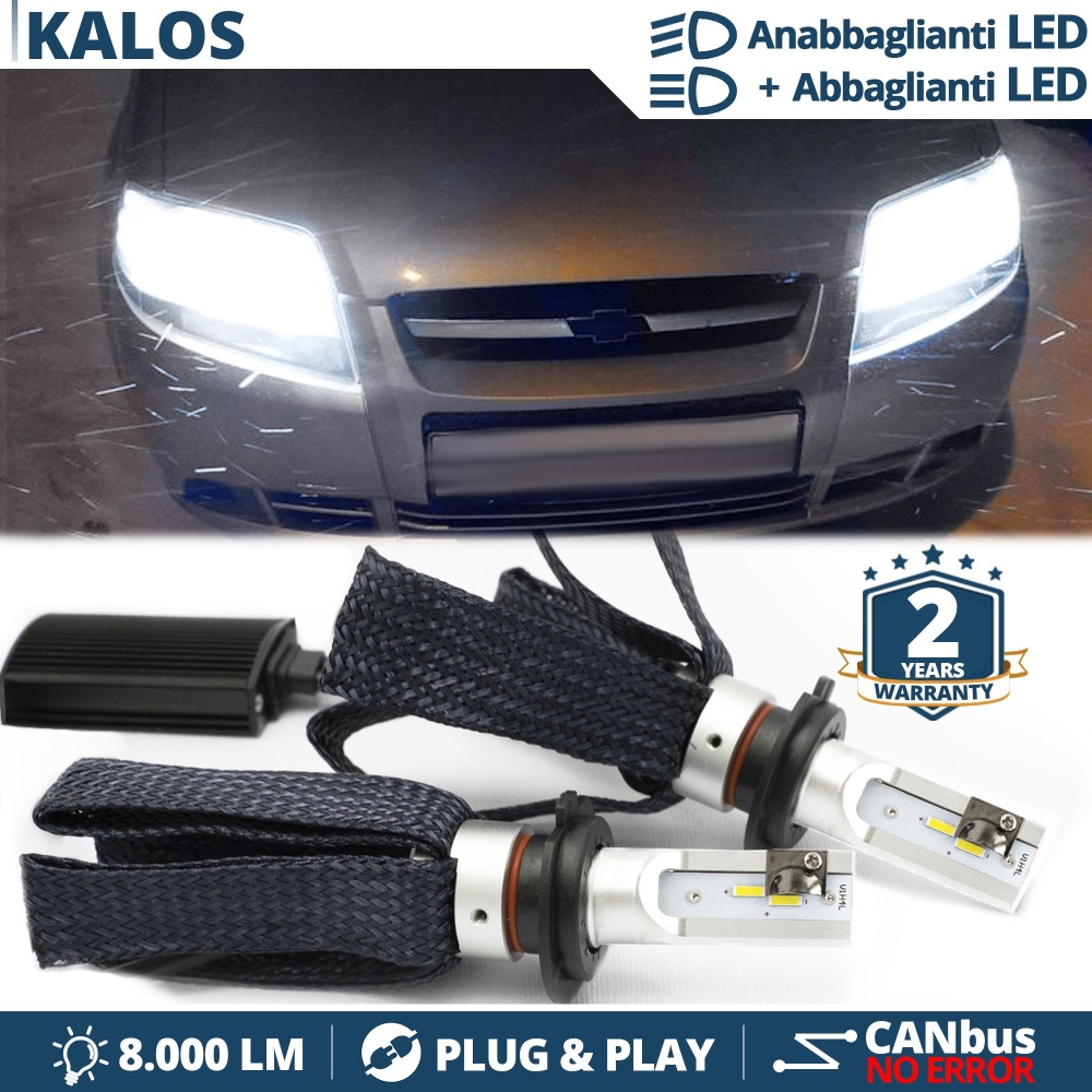 Kit LED H4 para Chevrolet KALOS Luces de Cruce + Carretera | 6500K 8000LM CANbus