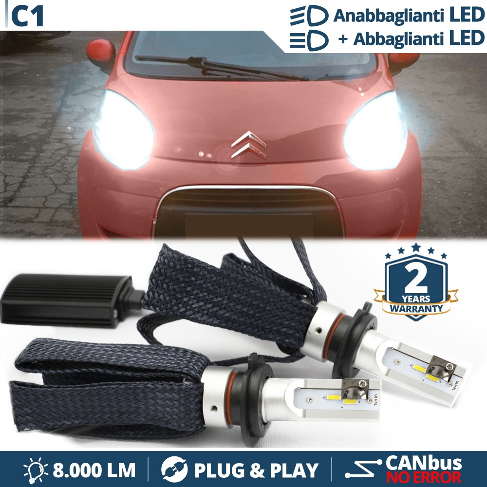 Kit LED H4 para CITROEN C1 1 Luces de Cruce + Carretera | 6500K 8000LM CANbus