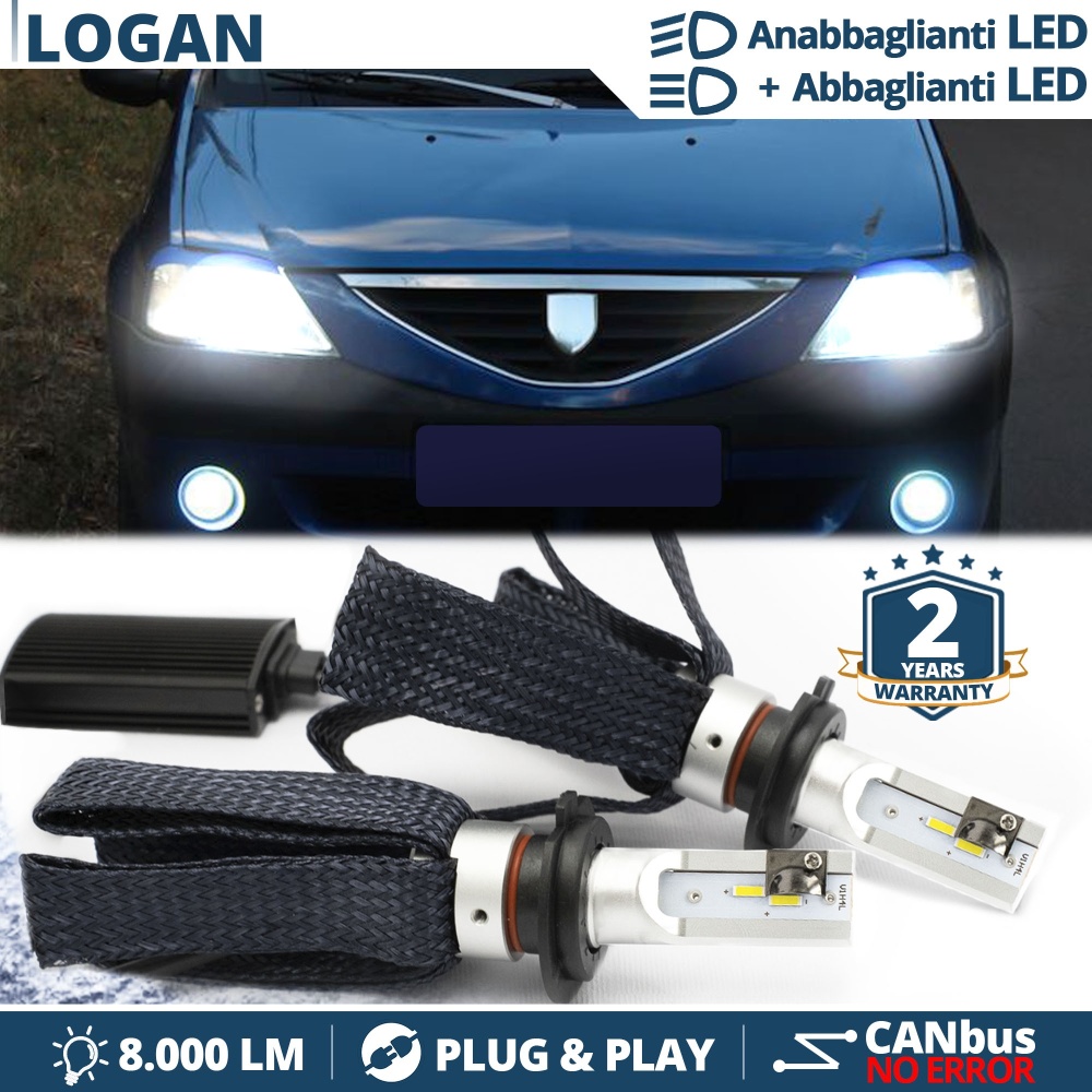 Bombillas LED H4 para Dacia LOGAN 1 Luces de Cruce + Carretera | 6500K 8000LM CANbus