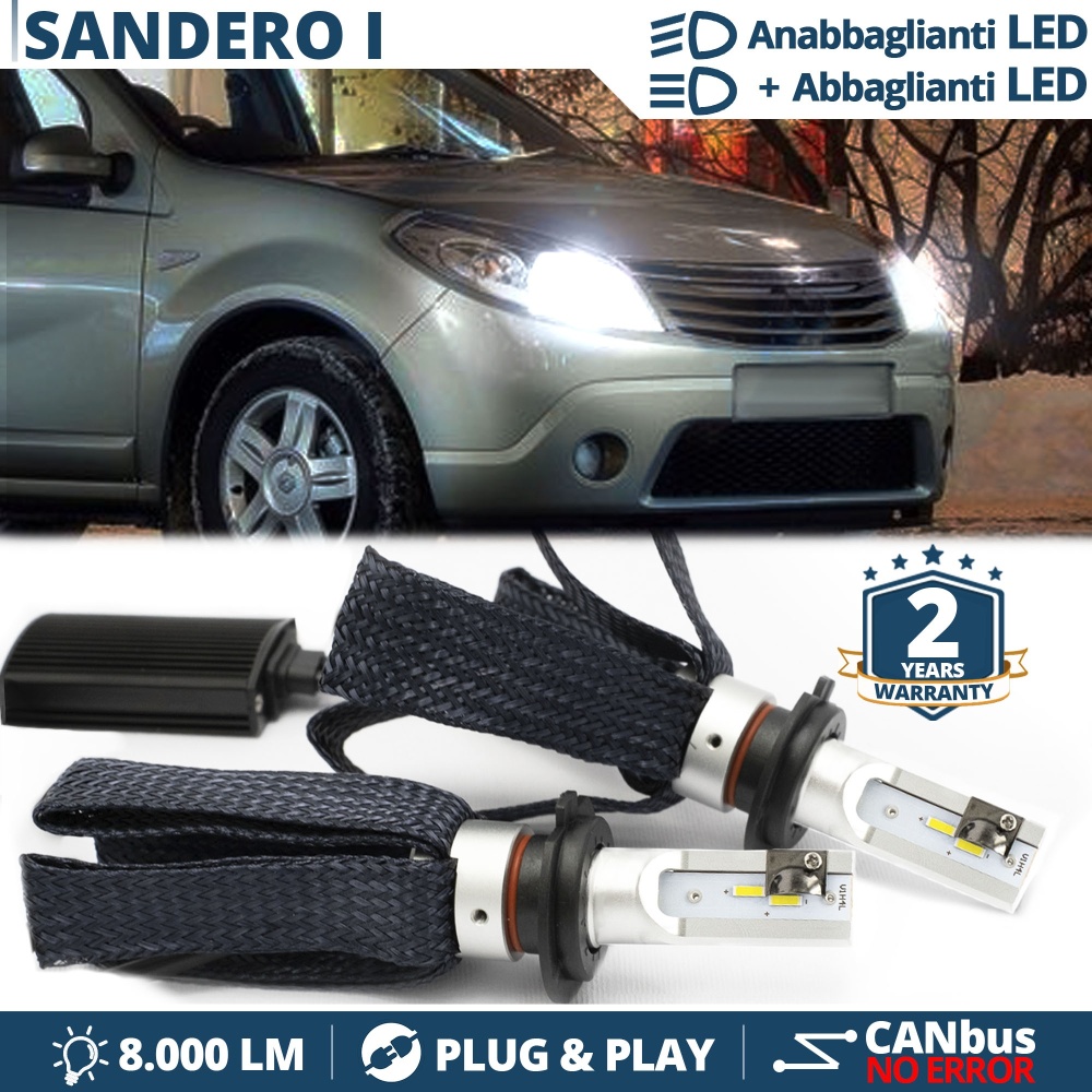 Kit LED H4 para Dacia SANDERO 1, STEPWAY Luces de Cruce + Carretera | 6500K 8000LM CANbus