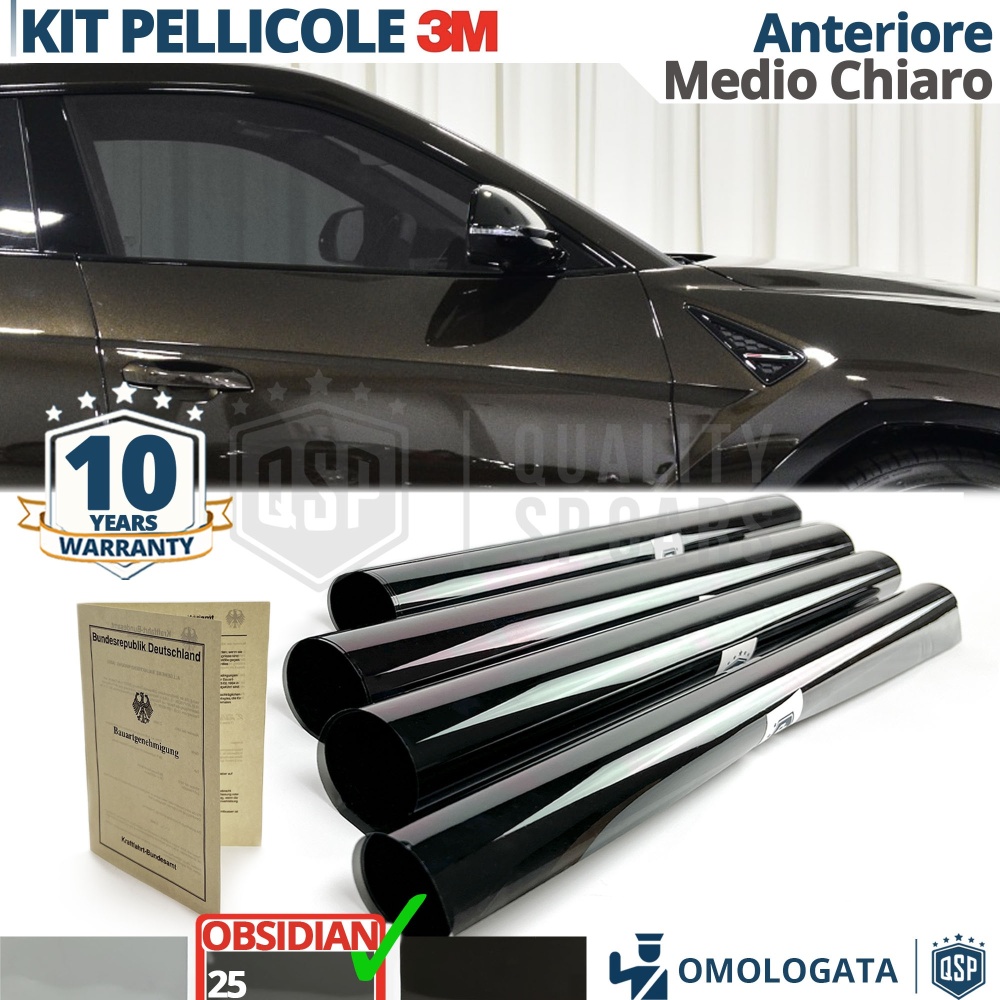 Kit Tintado Ventanas DELANTERAS Coche, Película 3M Aprobada OBSIDIAN 25 Profesional | Medio Claro