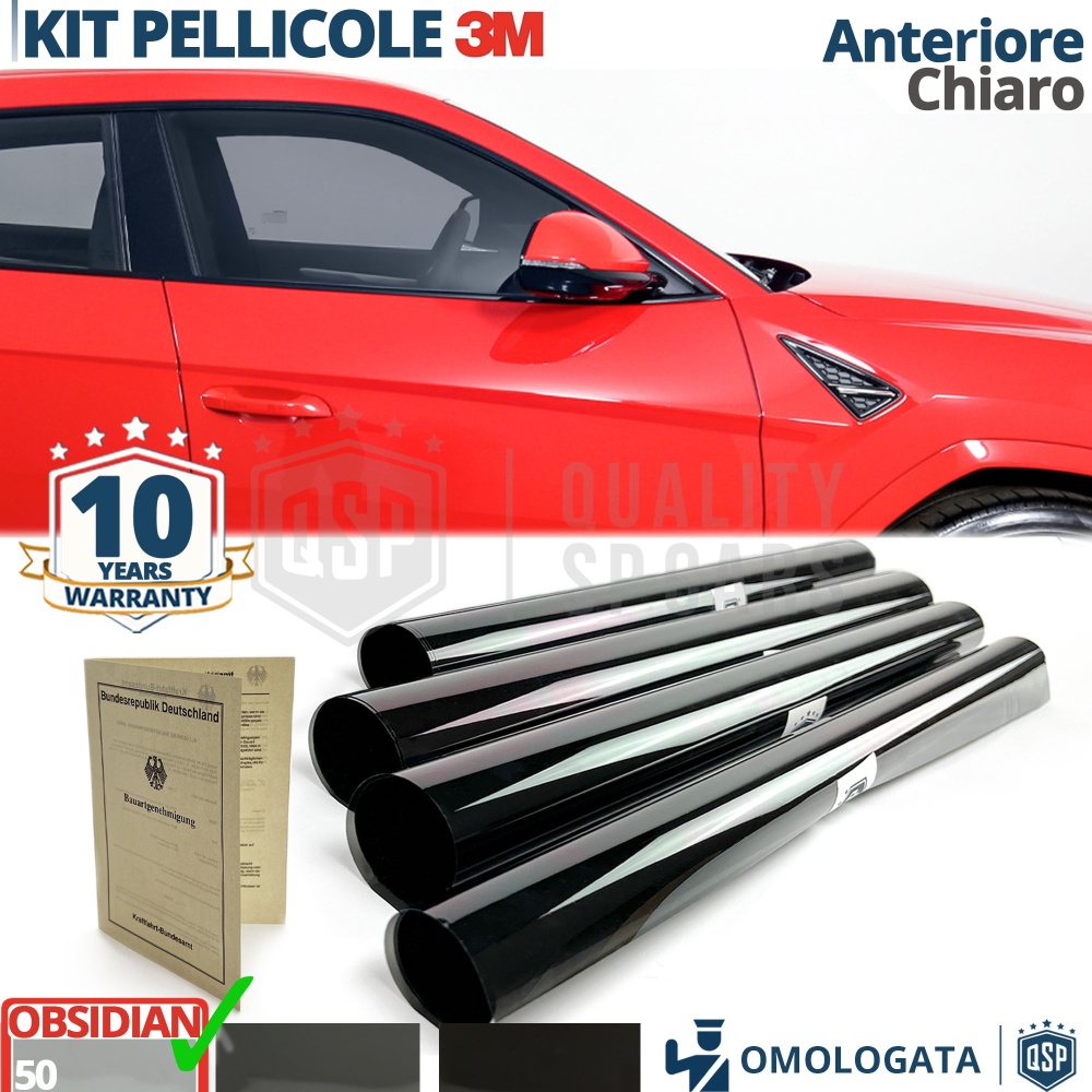 Kit Tintado Ventanas DELANTERAS Coche, Película 3M Aprobada OBSIDIAN 50 Profesional | Negro Claro