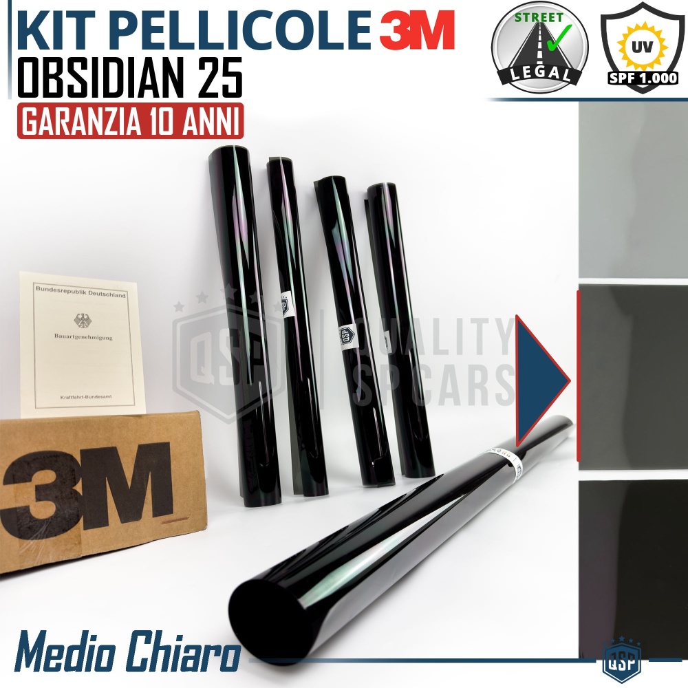 Kit Tintado Ventanas TRASERAS Coche, Película 3M Aprobada OBSIDIAN 25 Profesional | Medio Claro