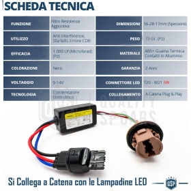 X1 Resistencia CANbus T20 W21/5W para Bombillas Led | Decoddificador Anti Error, Anti Parpadeo 14W
