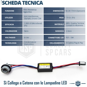 X1 Resistencia CANbus P21 5W, BAY15D para Bombillas Led | Decoddificador Anti Error, Anti Parpadeo 14W
