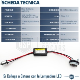 X1 Resistencia CANbus P21W BA15S para Bombillas Led | Decoddificador Anti Error, Anti Parpadeo 14W
