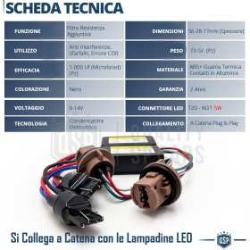 X2 Resistencias CANbus T20 W21/5W para Bombillas Led | Decoddificador Anti Error 28W, Anti Parpadeo