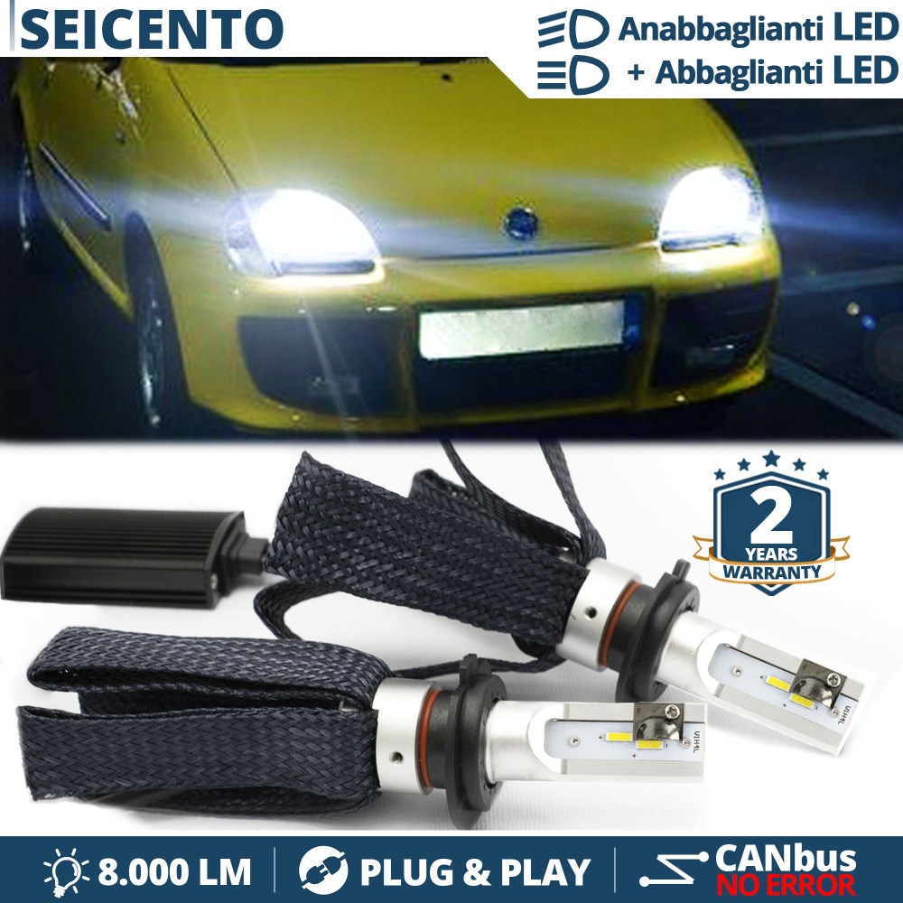 Kit LED H4 para FIAT Seicento Luces de Cruce + Carretera | 6500K 8000LM CANbus