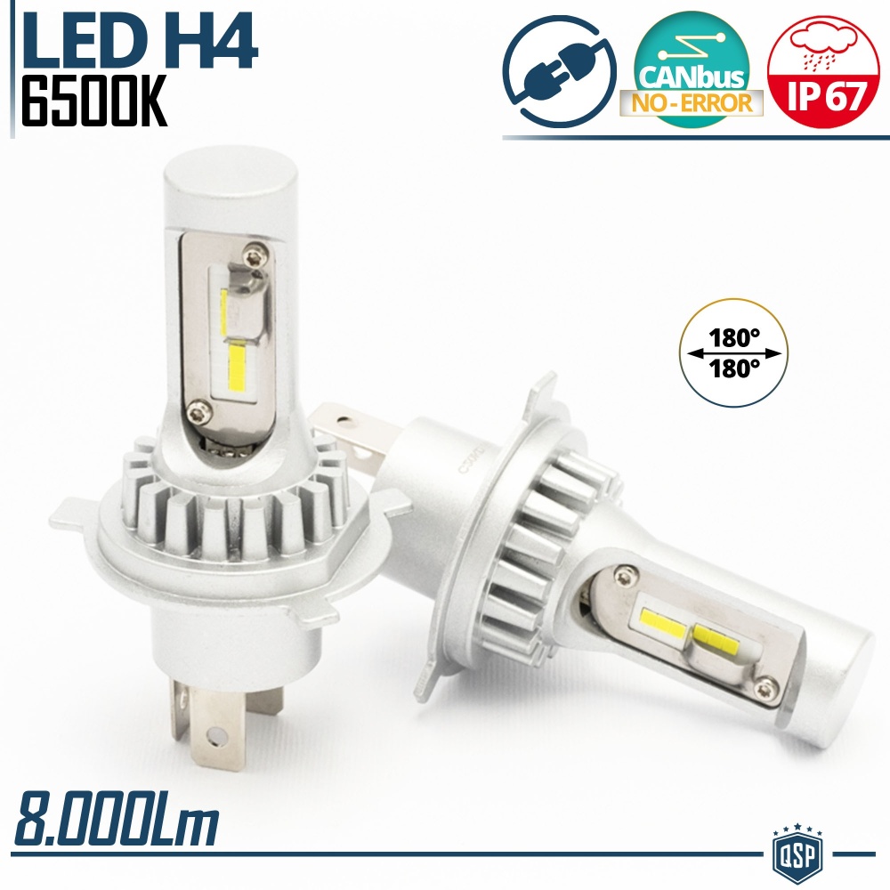 Kit LED H4 Plug & Play | Conversión LED LUCES DE CRUCE + CARRETERA | 6500K Blanco Frío 8000LM | CANbus Kit LED H4 Plug & Play | Conversión LED LUCES DE CRUCE + CARRETERA | 6500K Blanco Frío 8000LM | CANbus