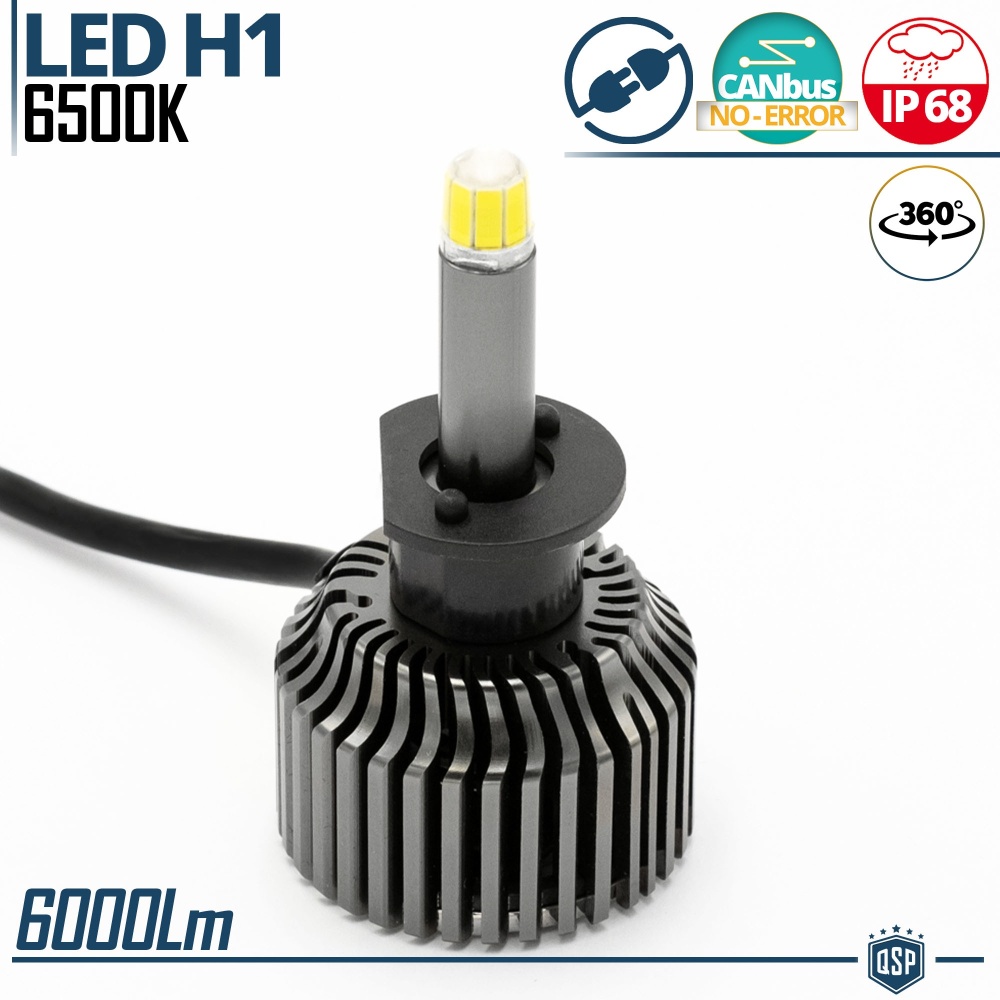 1 Bombilla LED H1 para FARO LENTICULAR | Luz Potente 360° 6000 Lúmenes | Conversión de HALÓGENA H1 a LED | CANbus, Plug & Play