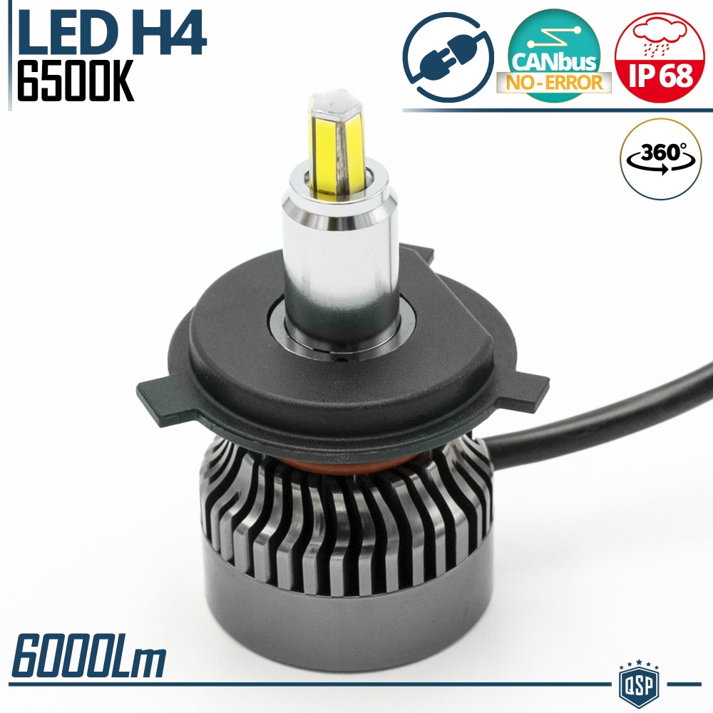 1 Bombilla LED H4 para FARO LENTICULAR | Luz Potente 360° 6000 Lúmenes | Conversión de HALÓGENA H4 a LED | CANbus, Plug & Play