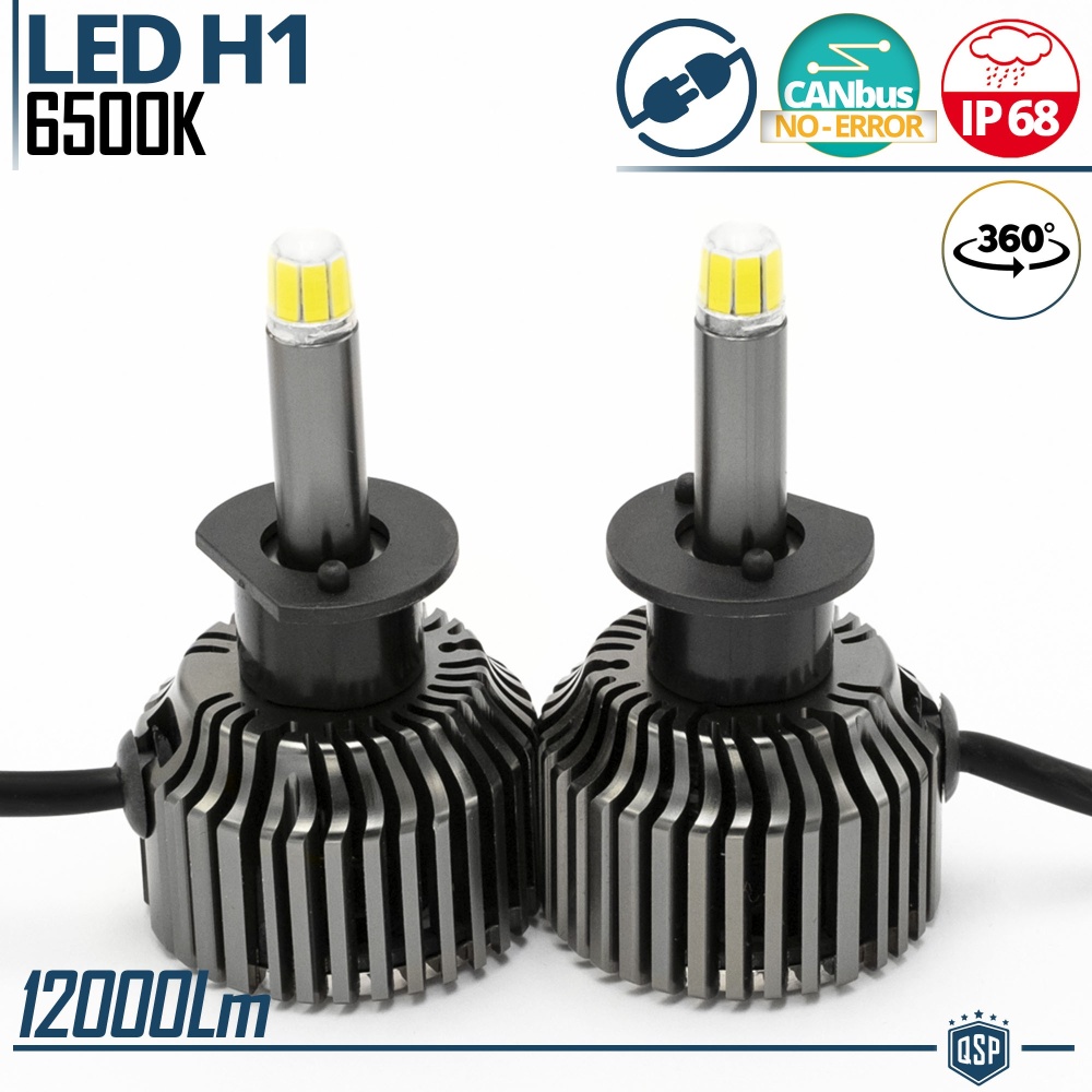 Kit LED H1 para FAROS LENTICULARES | Luz Potente 360° 12.000 Lúmenes | Conversión de HALÓGENA H1 a LED | CANbus, Plug & Play