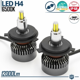 Kit LED H4 para FAROS LENTICULARES | Luz Potente 360° 12.000 Lúmenes | Conversión de HALÓGENA H4 a LED | CANbus, Plug & Play