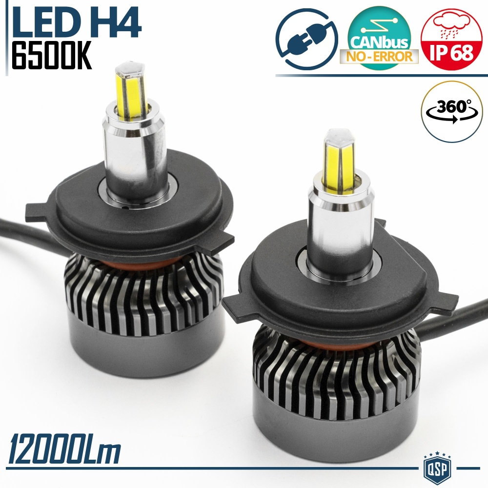 Kit LED H4 para FAROS LENTICULARES | Luz Potente 360° 12.000 Lúmenes | Conversión de HALÓGENA H4 a LED | CANbus, Plug & Play