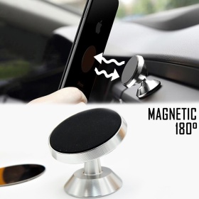 Soporte Magnético para Teléfono Móvil para Coche, Oficina, Tableta y Soporte Smartphone , Ajustable 180 ° en Acero Plata, Universal