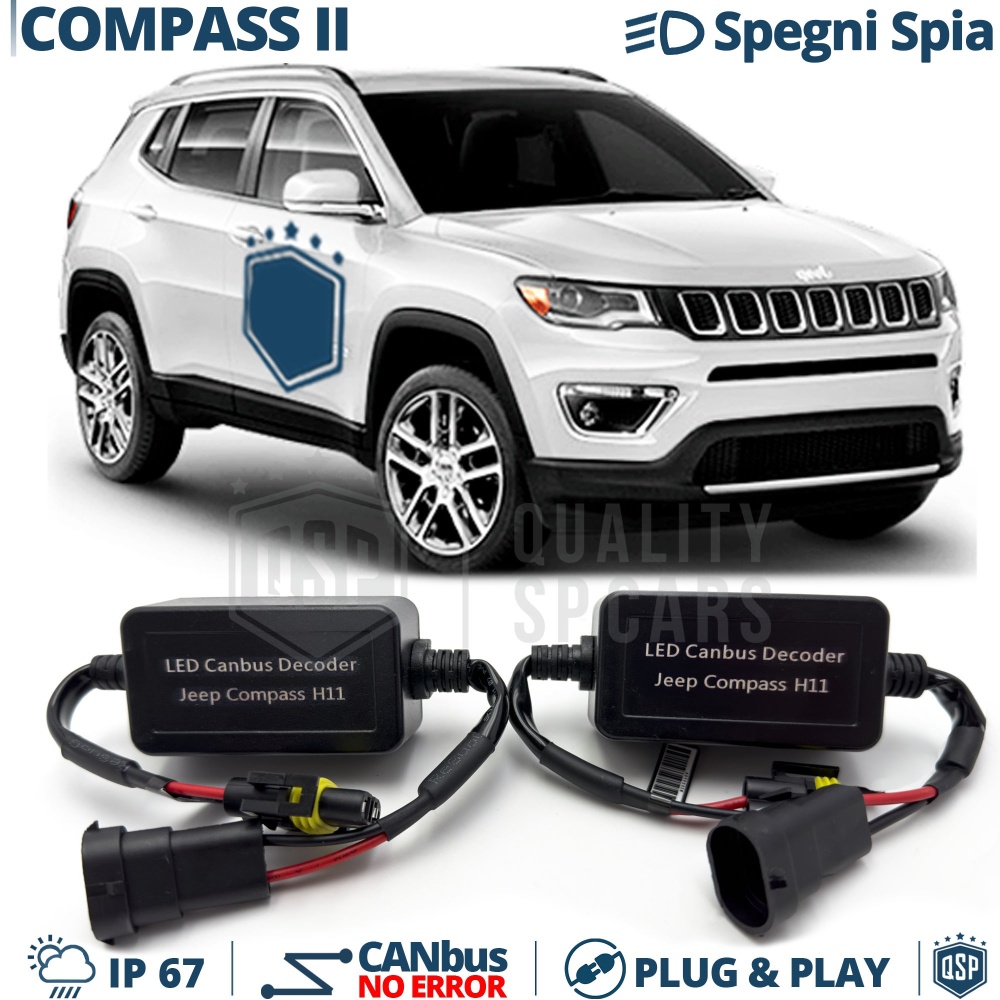 ERROR FREE Canceller Anti-Flicker Decoder Low Beams  JEEP COMPASS 2 | Resistors H11 kit led