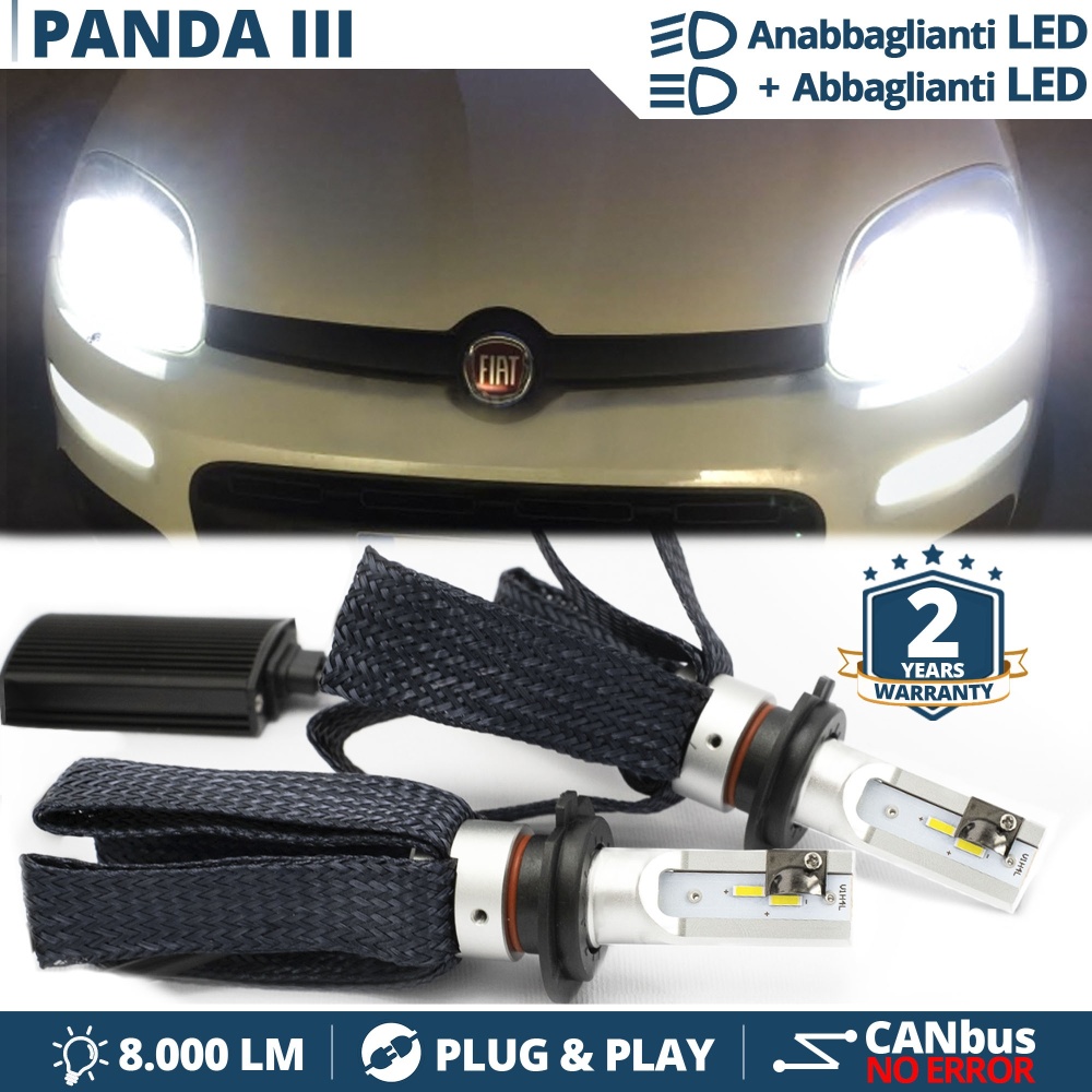 Kit LED H4 para FIAT PANDA 3 312, 319 Luces de Cruce + Carretera | 6500K 8000LM CANbus