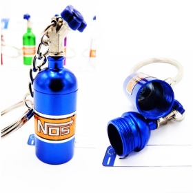 NOS Nitro Cylinder STORAGE Car Keyring Pill Box Hide Precious Blue Metal GIFT IDEA