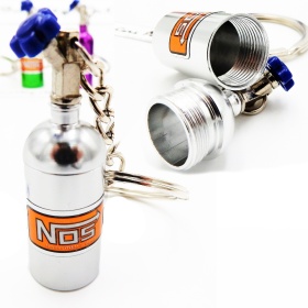 NOS Nitro Cylinder STORAGE Car Keyring Pill Box Hide Precious Silver Metal GIFT IDEA