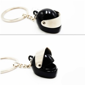 Keychain Motorcycle Scooter Full Face Helmet with Openable Visor, Black Metal, GIFT IDEA