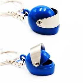Keychain Motorcycle Scooter Full Face Helmet with Openable Visor, Blue Metal, GIFT IDEA