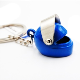 Keychain Motorcycle Scooter Full Face Helmet with Openable Visor, Blue Metal, GIFT IDEA