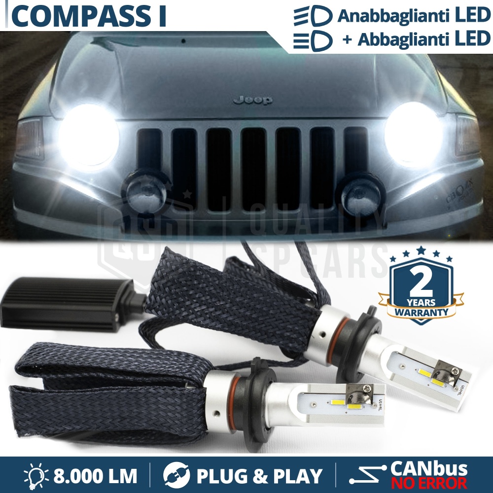 Kit LED H4 para JEEP COMPASS 1 06-11 Luces de Cruce + Carretera | 6500K 8000LM CANbus