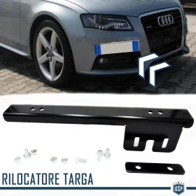 Soporte de Matrícula Delantera para Audi, Kit de Reubicación Lateral, en Acero Negro Anodizado