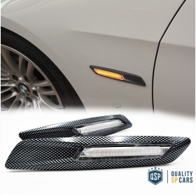 2 Intemitentes LED para BMW Serie 1 3 5 100% CANBUS Sin Errores Estructura en ABS Carbon + Lente Blanca