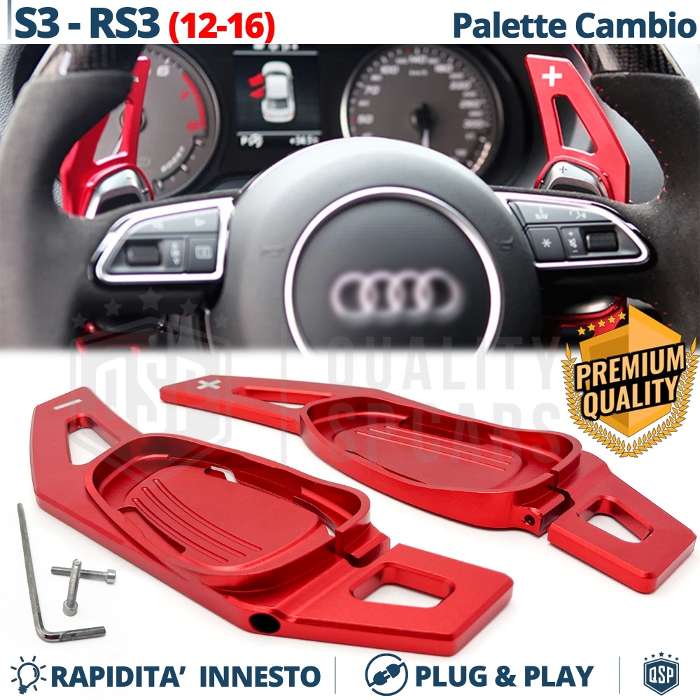 2 Levas de Volante para AUDI S3, RS3 (8V) 12-16 | Levas de Cambio en Aluminio Rojo Anodizado 2 Levas de Volante para AUDI S3, RS3 (8V) 12-16 | Levas de Cambio en Aluminio Rojo Anodizado