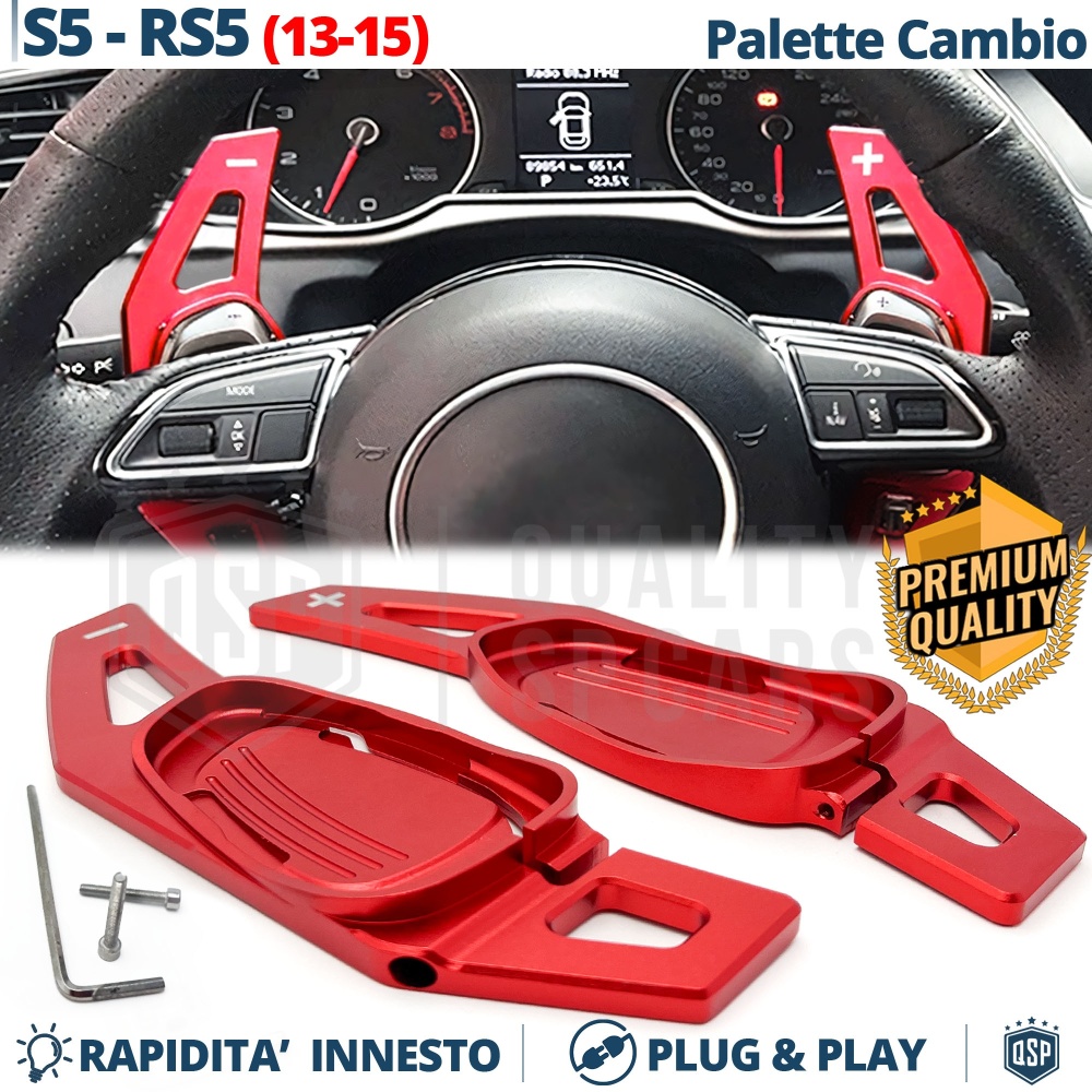 2 Palettes au Volant pour AUDI S5, RS5 (8T) 13-16 | Extension Palettes Aluminium Rouge Anodisé